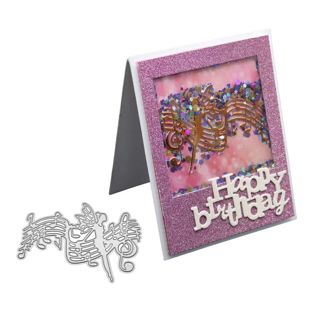 

Brithday Invitation Card Marking 3D Metal Cutting Dies DIY Music Fairy Pattern Carbon Steel Silver Cutting Dies for Scrapbooking