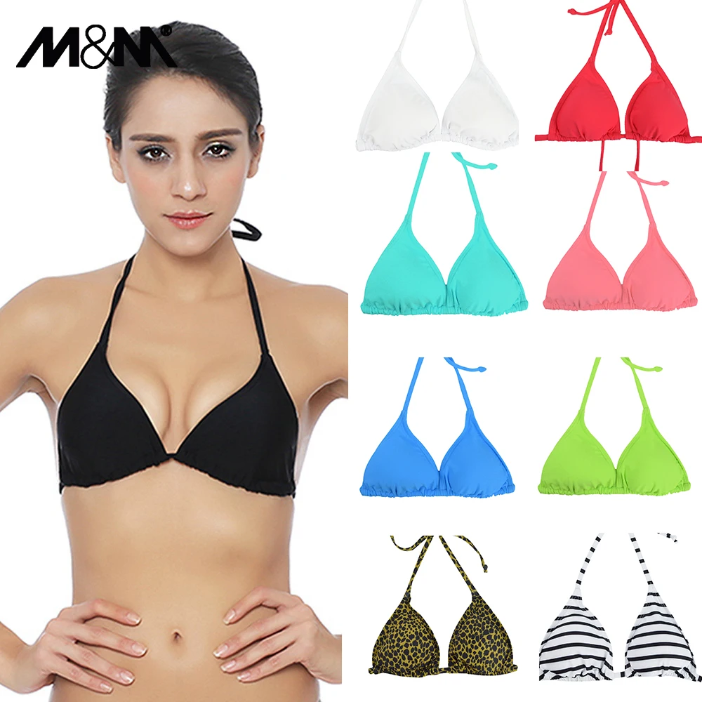 

M&M Women Bikini Top Micro Bikini Samll Push Up Ruched String Solid Swimwear Beach Sexy Swimsuit Sporty Girls Beach Wear T606
