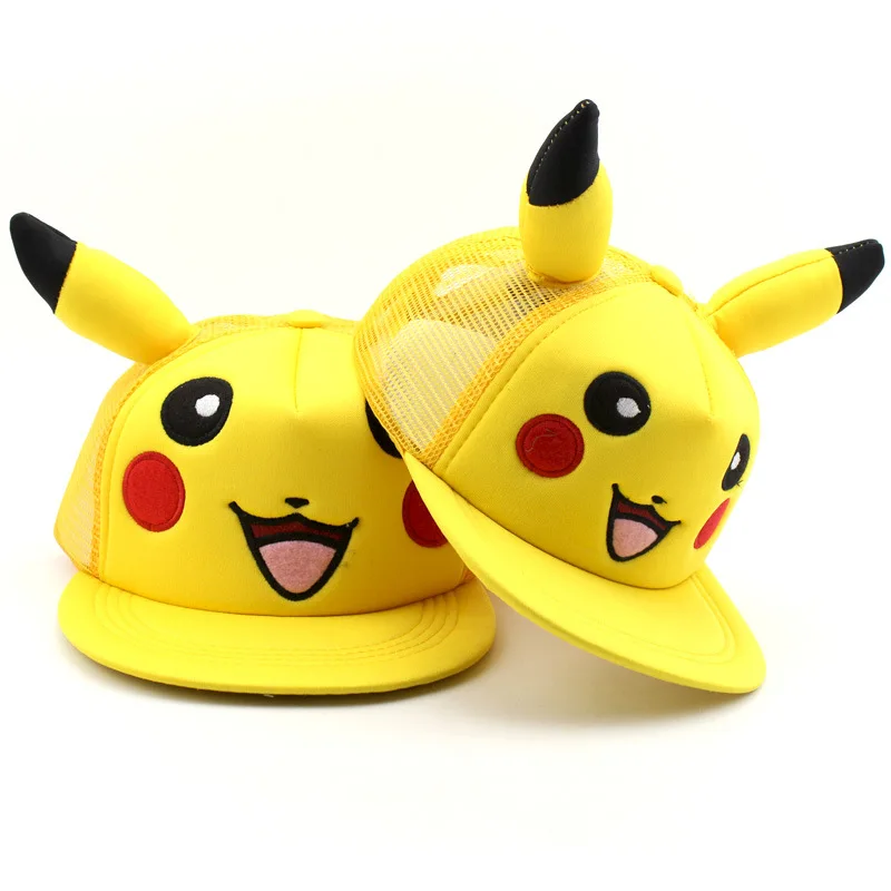 

New Lovely Japan Cartoon Pikachu Hip Hop Sunscreen Hat Boy and Girl Children's Sunshade Net Cap Birthday Present 2-7 Years Old