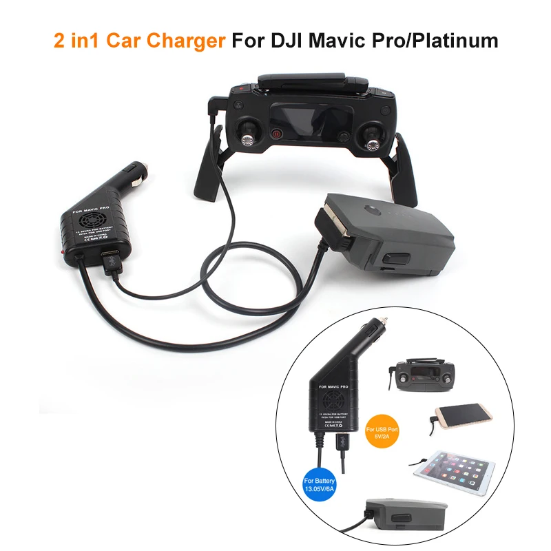 

2in1 DJI Mavic Pro / DJI Mavic PRO Platinum Safe Fast Car Charger 13.05V Outdoor Charging Intelligent with USB Port