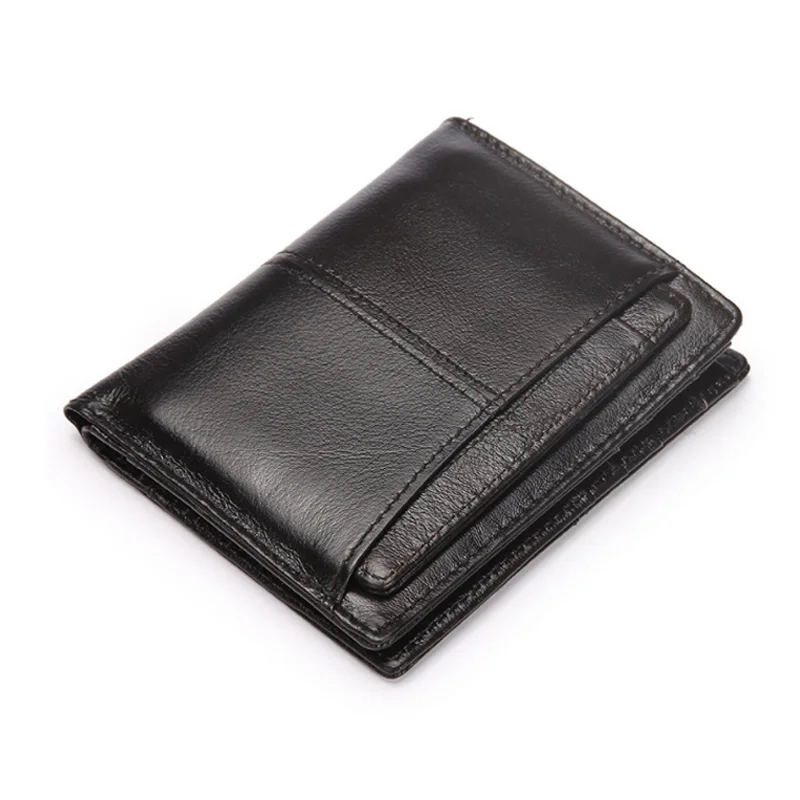 

Genuine Waxed Leather Men's Wallets Leather Card Holder Top Quality Retro Short Wallet With Detachable Card Holder