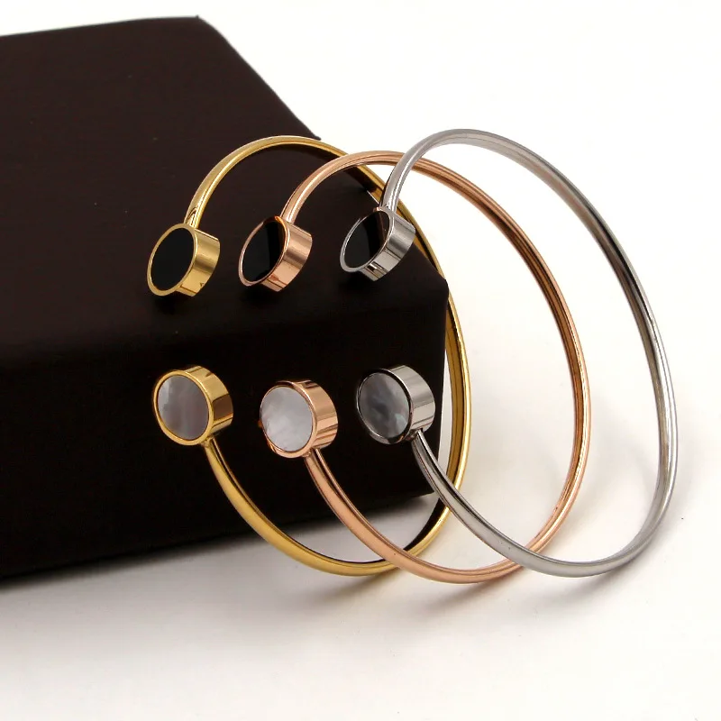 

Cuff Bracelet Women Bangle Black/white Shell Rose Gold Luxury Brand Designer Bracelets for Women Stainless Steel Jewelry