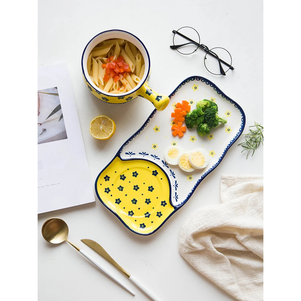 

Japanese-style hand-painted ceramic tableware set home Western dish breakfast plate bread dessert fruite plate bowl dish set
