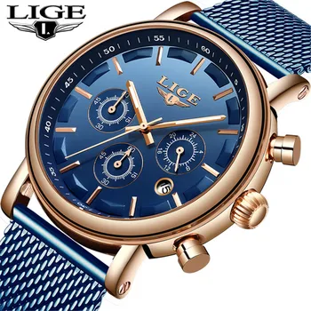 

2019 New LIGE Men Watches Fashion Top Brand Luxury Blue Waterproof Stainless Steel Quartz Watch Mens Casual Sport WristWatch+Box