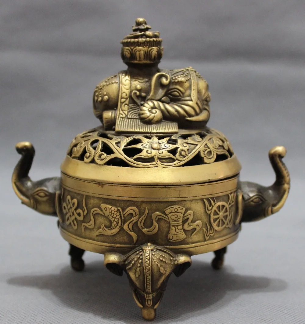 

005705 Tibet Bronze Animals Buddhist FengShui Statue Elephant Incense Burner Censer
