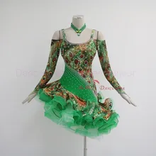 Стиль латинских танцев старший Сексуальная Печать камни для латино-американских танцев, платья для женщин конкурс латиноамериканских танцев платья S-4XL