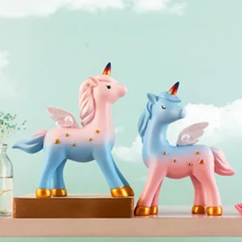 

Nordic Creative Cartoon Unicorn Resin Craftwork Figurines Simulation Animal Decoration Fashion Children Bedroom Ornaments X2016