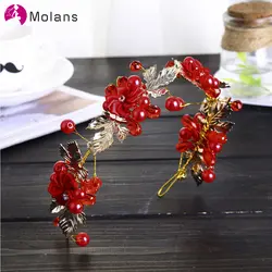 MOLANS 2019 Китайские Красные Свадебные короны кристаллы свадебные диадемы свадебные цветы повязка на голову заколка в виде цветка для женщин