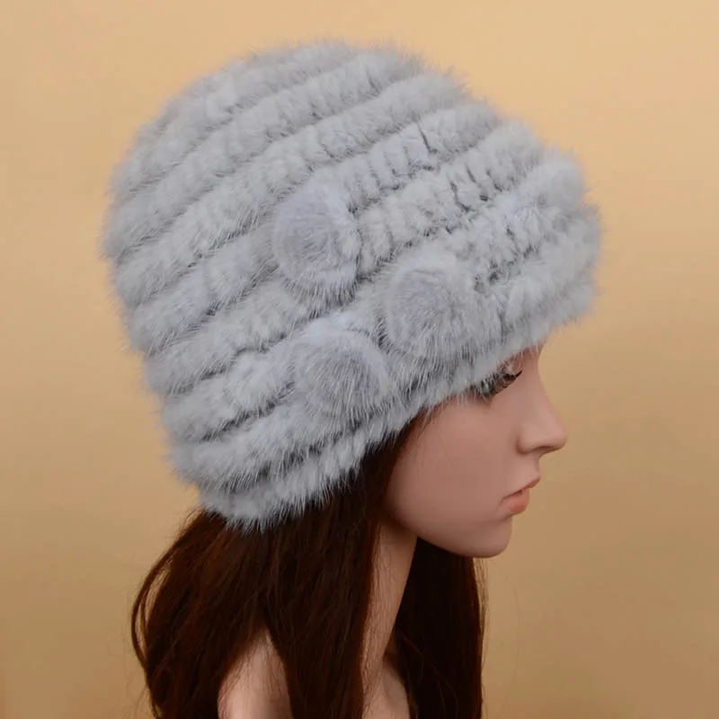 mink fur hat 3flowers grey 3