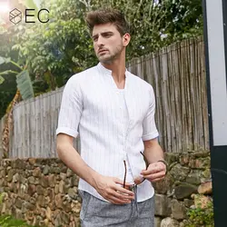 EC2018 новые летние Повседневное рубашки Для мужчин дышащая 100% чистого белья Fashiom три четверти Slim Fit брендовая одежда T054
