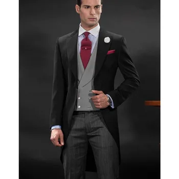 

New Arrival Tailcoat Men Suits For Wedding Prom Stage (Jacket+Pants+Vest) Slim Fit Men Suit Set Groomsman Best Man Groom Tuxedos