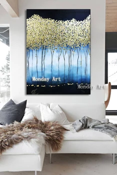 

Famous painting Hand Painted Large Abstract Oil Painting Gold Leaves Art Wall Art Golden Trees Original Painting wedding decorat