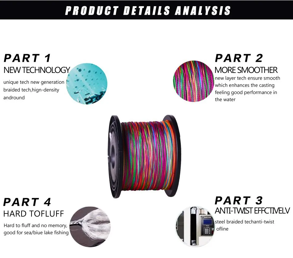 Sougayilang 500M Fishing Line 0.4-8.0 Brand High Quality 4 Strands Multifilament Braided Fishing Line Multicolor Fishing Tackle