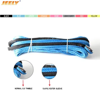 

New JEELY 6mm*24m 12 strand off-road uhmwpe synthetic towing winch rope with 1.5m sleeve and thimble for ATV/UTV/SUV/4X4/4WD