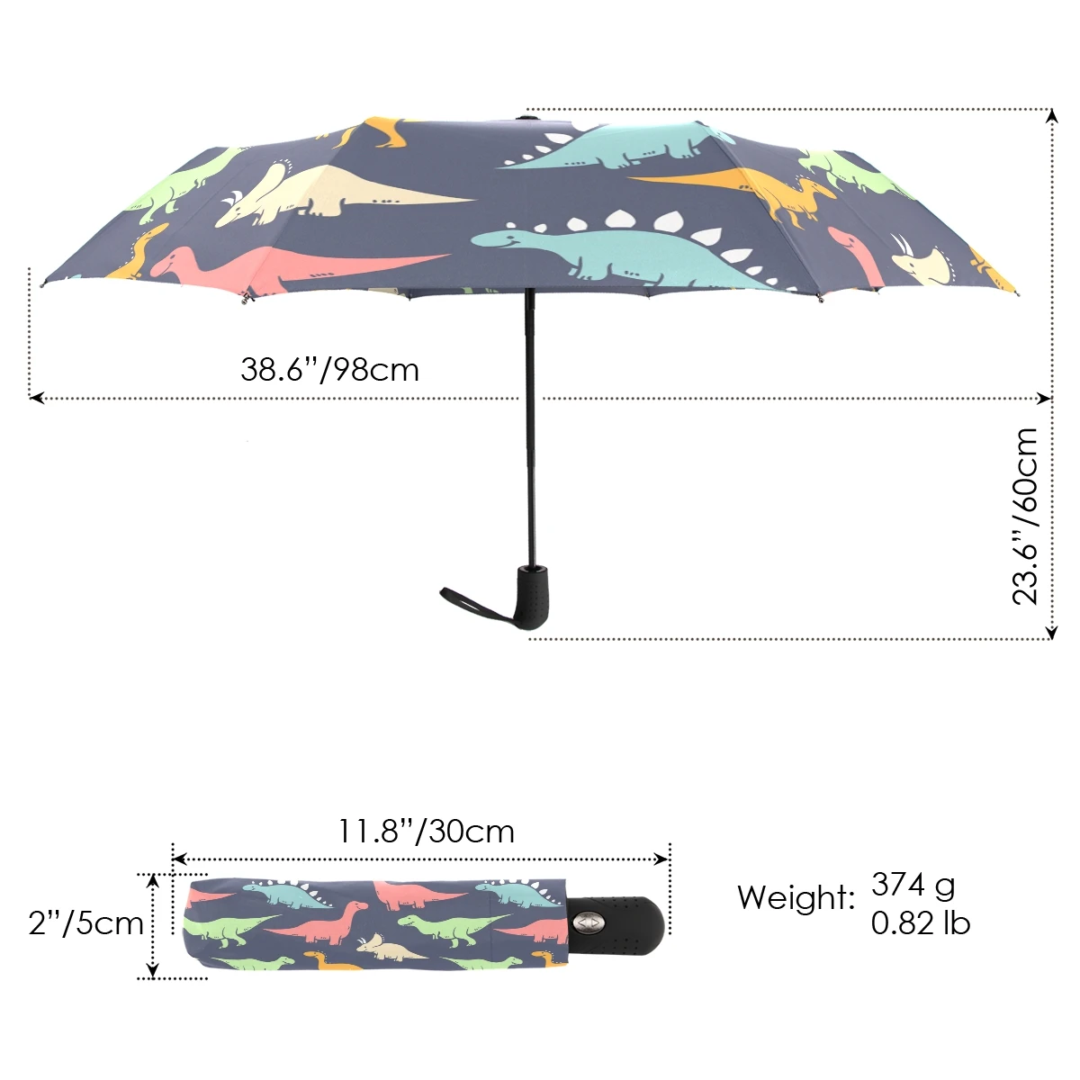 Полностью автоматический тройной складной зонт с принтом динозавра, детский автоматический открытый и закрытый ветрозащитный зонт