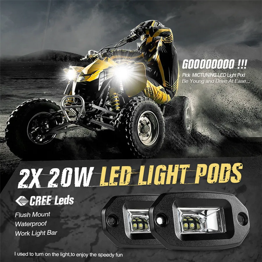  2x 20W Waterproof Flush Mount LED Pods Flood Work Light Bar for Jeep Lamp SUV Boat Offroad Backup p - 32881723996