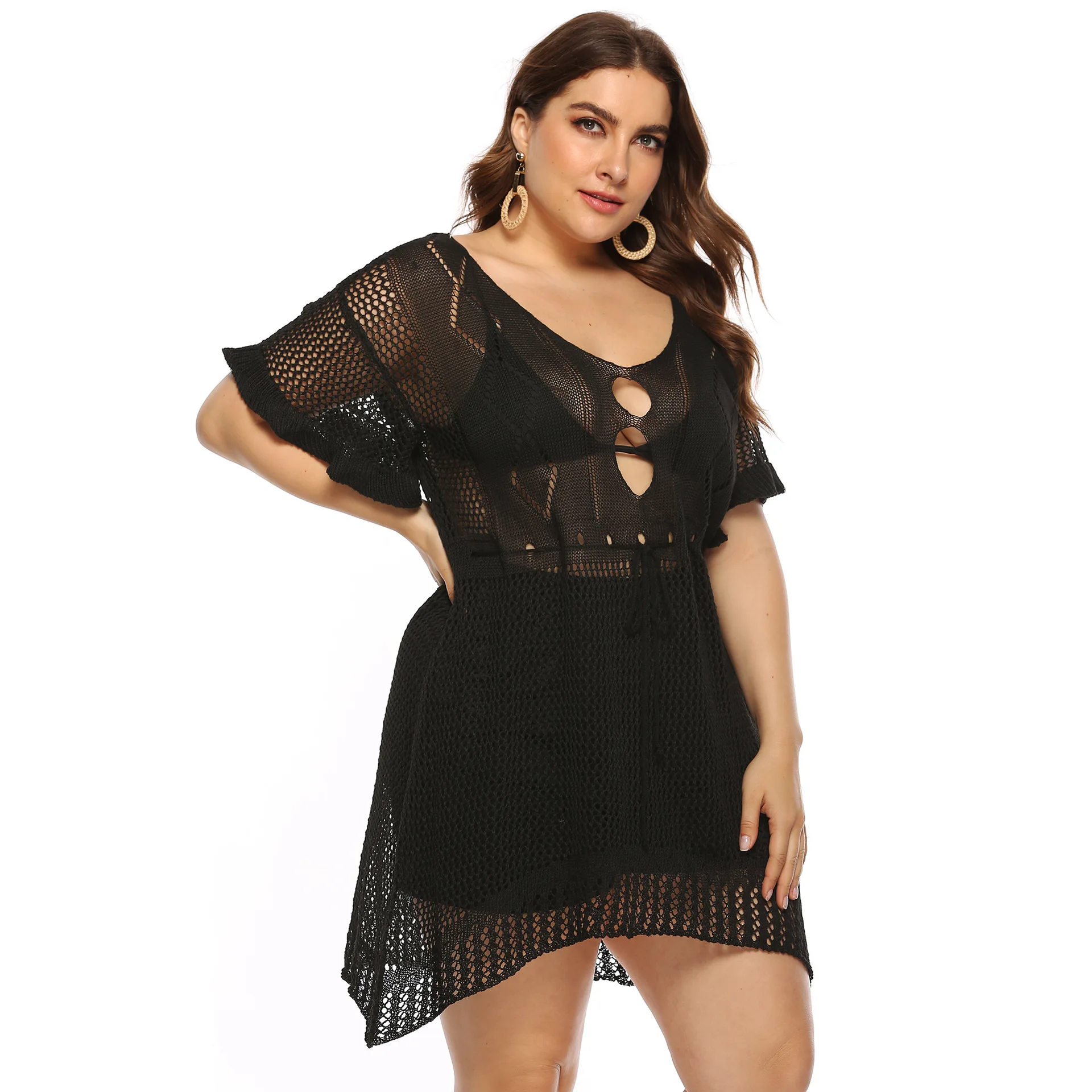 

knitted mini dress one-piece black crochet sexy dresses stringy selvedge beach dress hollow out vestidos de fiesta beach wear