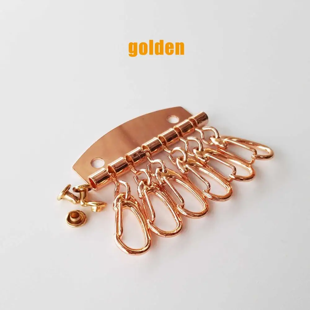 DIY Keychain Wallet Key Ring Row Organizer 6 Hooks Clasp Clip Leather Bag Handbag Purse Hardware Part Leathercraft with rivet - Цвет: golden