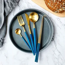 

Hoomall Royal Blue Stainless Steel Dinnerware Set European Style Cutlery Dinner Set Table Party Kitchen Tableware Drop Shipping