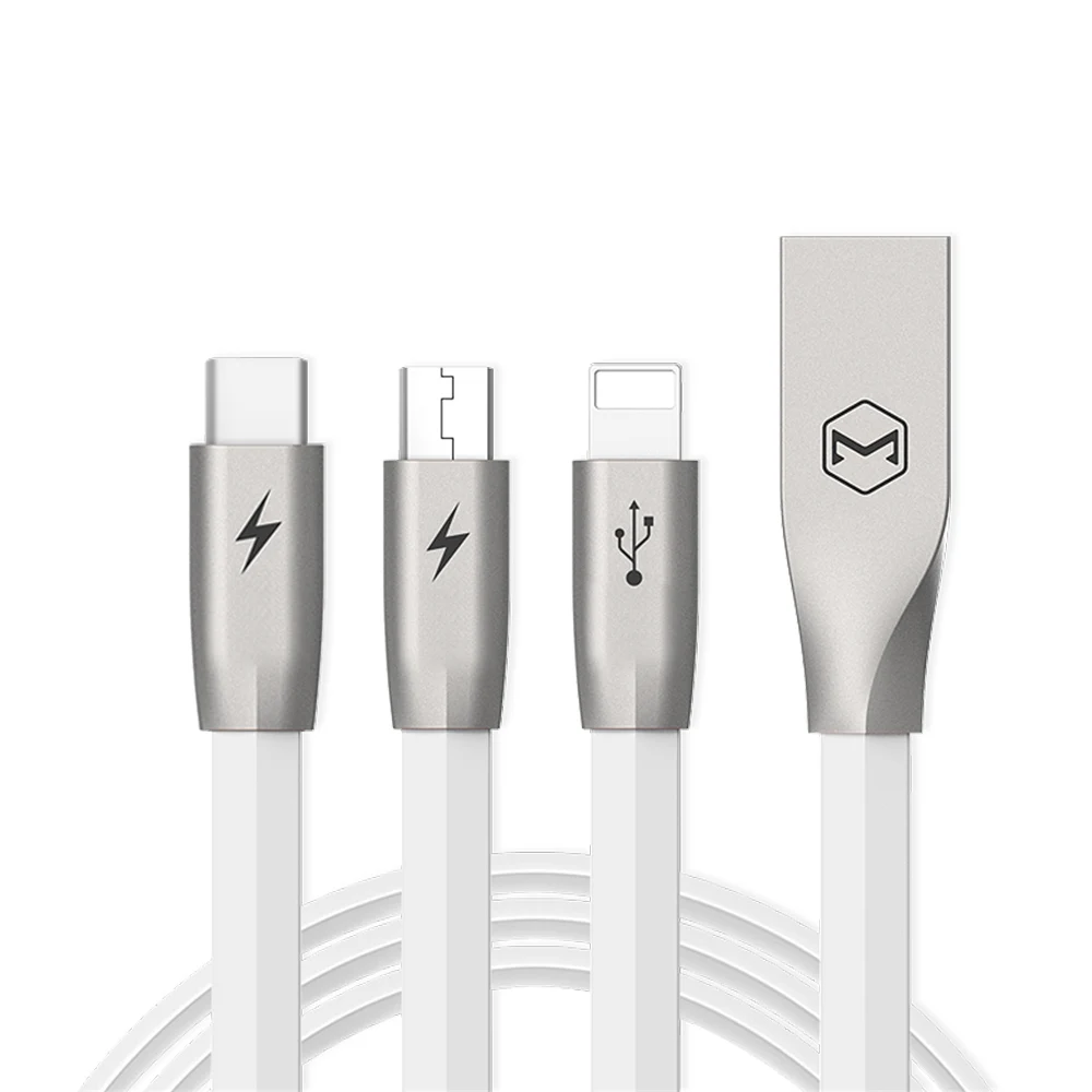 Mcdodo 3 в 1 кабель для передачи данных для Lightning Micro usb type-C зарядный кабель для синхронизации данных для iPhone IOS Android мобильный телефонный шнур - Цвет: white