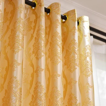 

Europe Luxury Cationic Shiny Bronzing Jacquard Semi-Shade Curtains for Living Room Custom Window Panels Made Gold Curtains