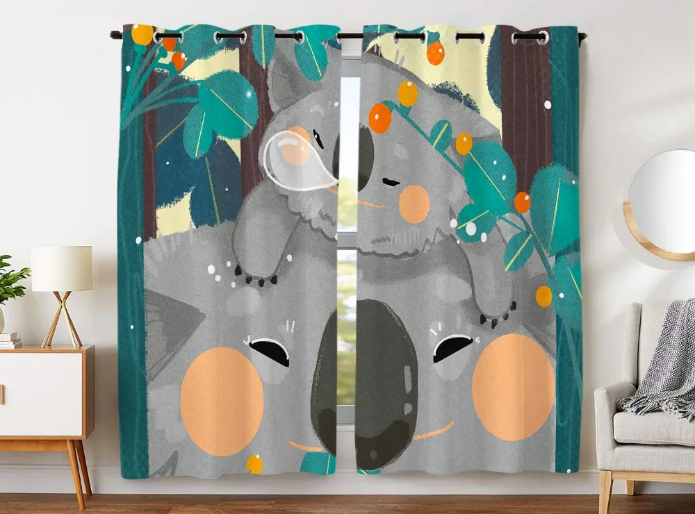 

Blackout Curtains 2 Panels Grommet Curtains for Kids Bedroom Cute Little Raccoon Sleeps On Her Mother