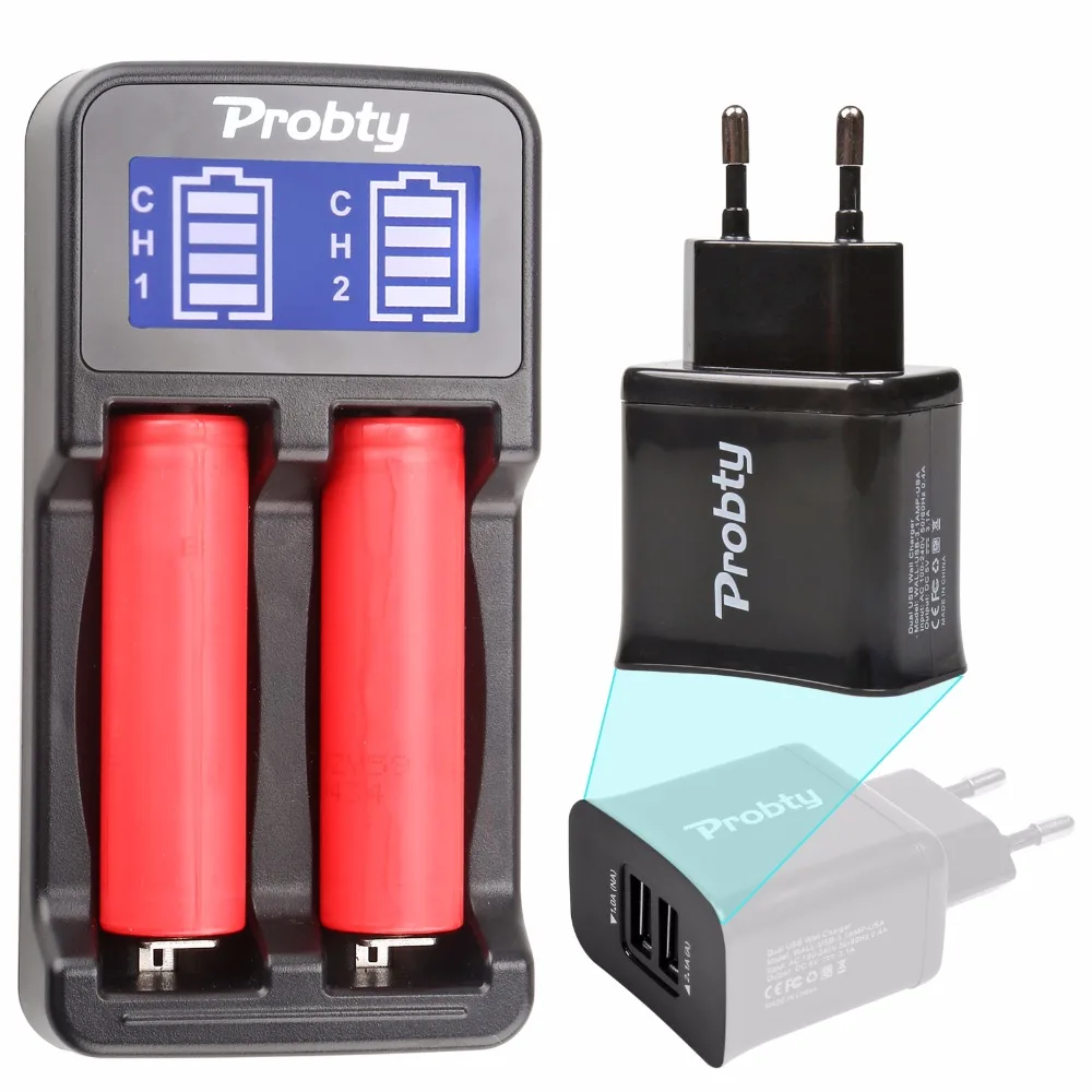 Умное двойное зарядное устройство Probty USB + 2 портовый штекер для 18490 18350 17670 17500 16340