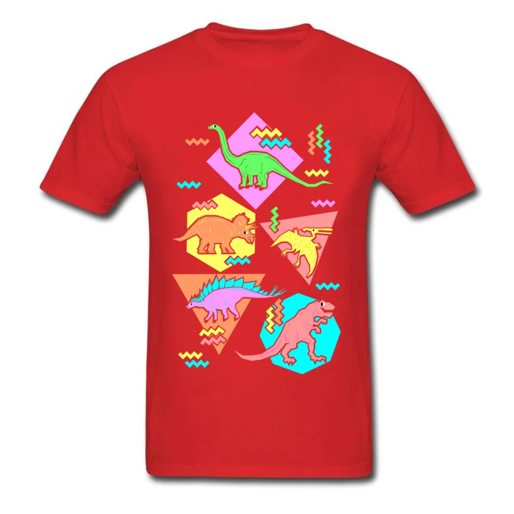 Nineties Dinosaur Pattern Men Cheap Tops Shirts O-Neck Thanksgiving Day 100% Cotton Top T-shirts Printed On Tee-Shirts Nineties Dinosaur Pattern red