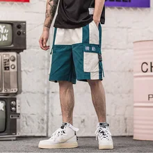 April MOMO Харадзюку шорты цветной блок летние хип хоп Карго короткие уличные мужские шорты для бега хлопковые повседневные спортивные штаны для мужчин