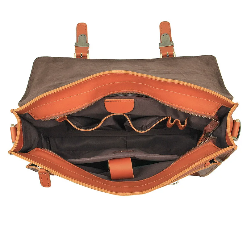 Männer Messenger Nesitu Gegerbtem Leder 14 Portfolio Echtem Aktentasche ''laptop M7105 Gemüse Taschen Durable Dicke Braun Herren qxOq7