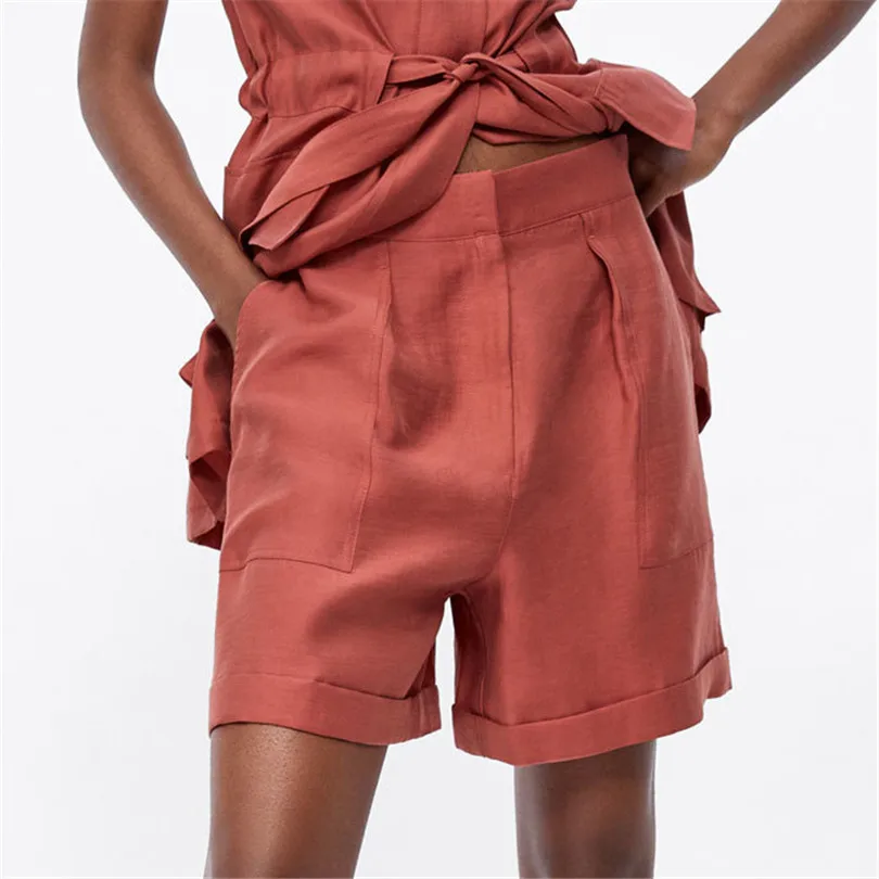 

Women vogue solid shorts pockets zipper fly design stylish female casual summer shorts pantalones cortos