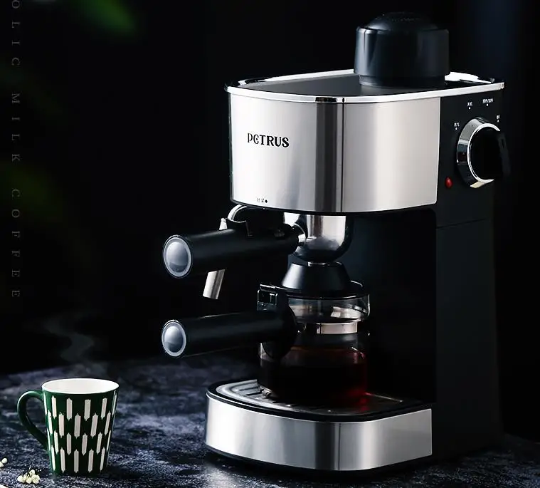 

china 220v Petrus household Italian Coffee Maker 5bar Stainless Steel Semi-automatic Coffee Machine pump Steam cafe Maker 0.24L