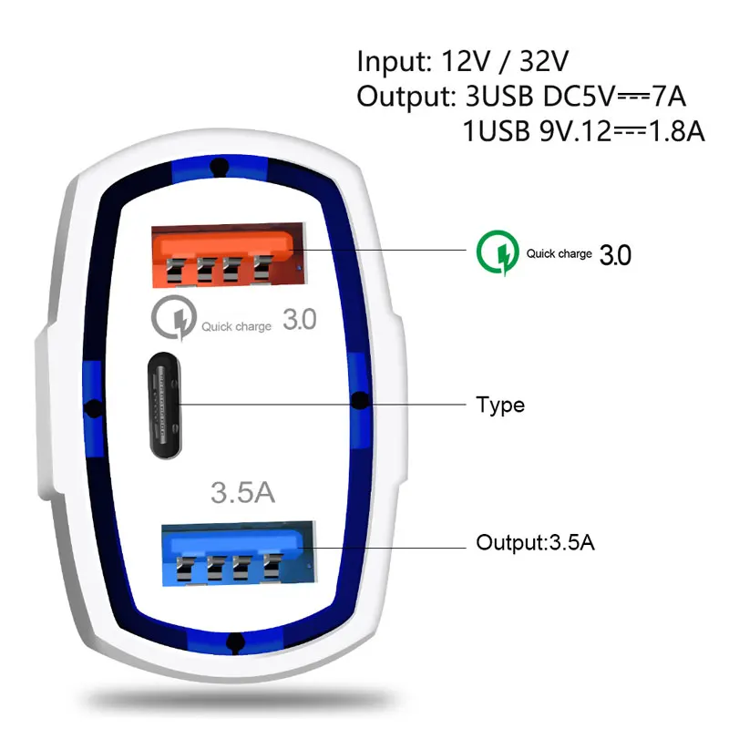 Автомобильное зарядное устройство QC3.0 usb type C прикуриватель Быстрая зарядка для мобильного телефона Автомобильный адаптер универсальные безопасные Электронные аксессуары