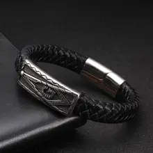 Винтажные Амулет из натуральной кожи мужские спортивные браслеты классические плетеные браслеты ручной работы из нержавеющей стали с цепочкой