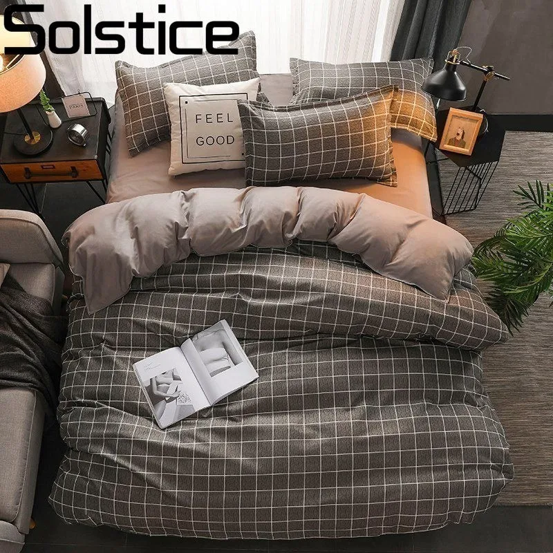 

Solstice Brownness Plaid Style Boy Room Decorating Comforter Bedding Sets Flat Bed Sheet Duvet Cover Pillowcase 3-4pcs Suit