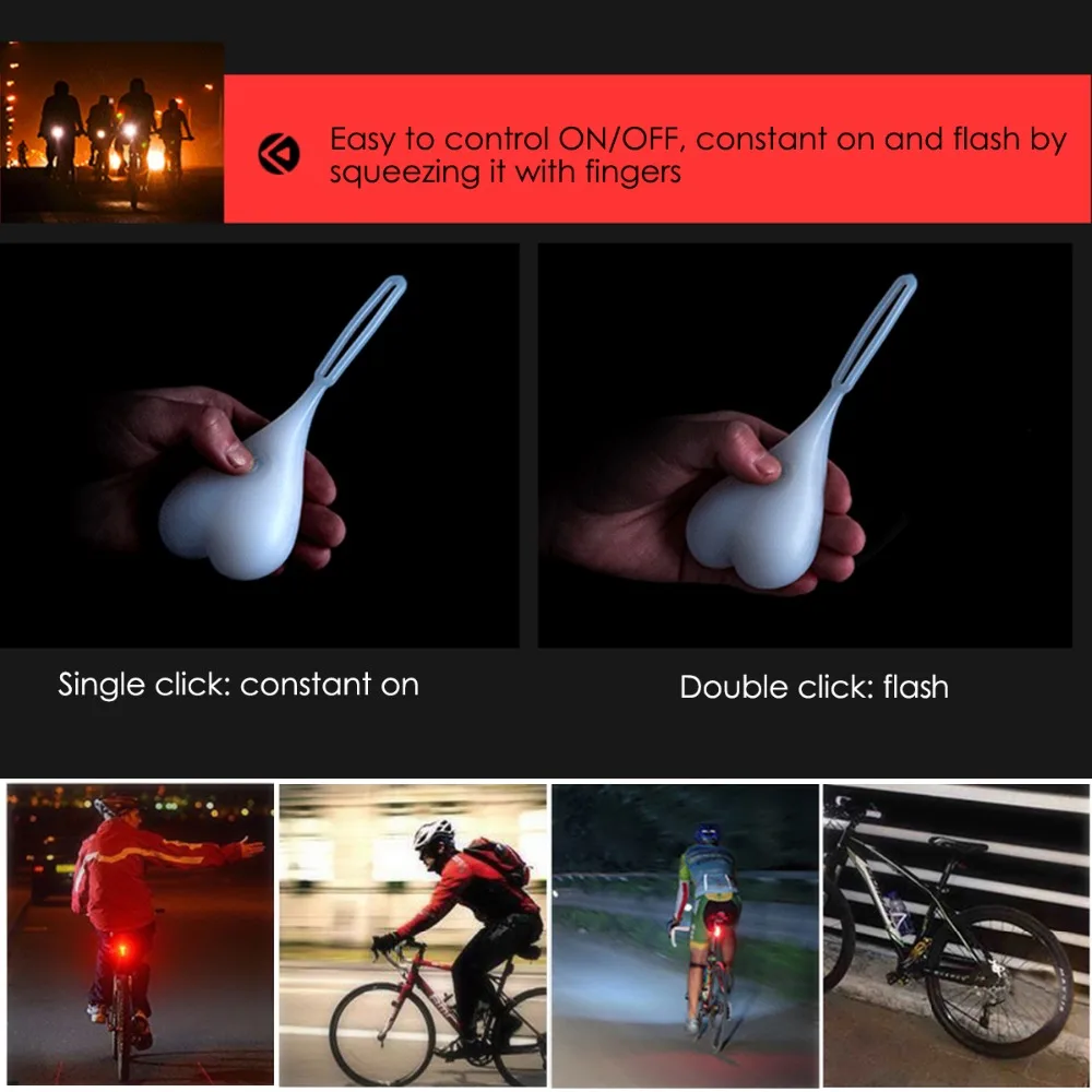 Flash Deal Hot Cycling Tail Silicone Light Creative Bike Waterproof Night Essential LED Red Warning Lights Bicycle Seat Back Egg Lamp 7