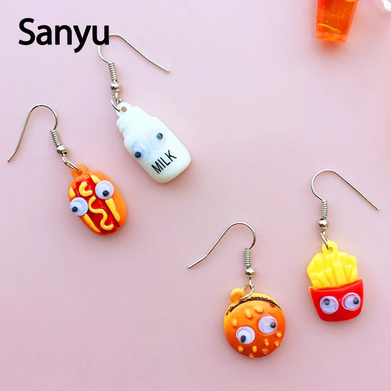 

Creative Funny Chips Hot Dogs Hamburger Milk Food Drop Earrings for Women Girls Unique Cool Lovely Dangle Earrings Jewelry 2019