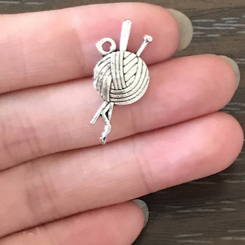 15PCS DIY Charm Yarn and Needle Charm Antique Silver Tone Zinc Alloy