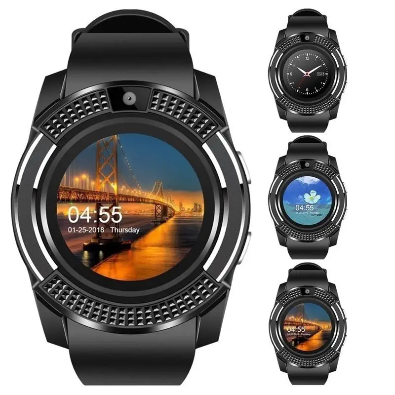 V8 Smart Watch Men Bluetooth Sport Watches Women Ladies Rel gio Smartwatch with Camera Sim Card Slot Android Phone PK DZ09 Y1 A1 - Цвет: Черный