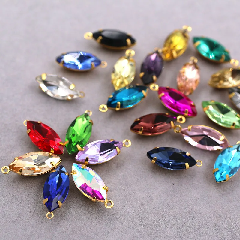

Free shipping 7x15mm Gold base Single loop Glass crystal rhinestones diy earring/Pendant/necklace/Wedding Dress accessories