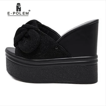 

Summer Women's High Platform Sandals Black Mesh Butterfly Knot Shoes Female Slides Sweet Outdoors Wearing