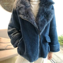 OFTBUY пальто с натуральным мехом, зимняя женская куртка из овечьей шерсти, женская теплая верхняя одежда с воротником из натурального Лисьего меха
