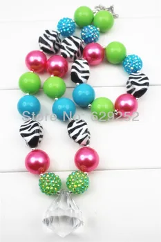 

10Pcs Lot Zabra & Green Chunky Necklace Set Girls Chunky Necklace, Girls Bubblegum Chunky Necklace CB087