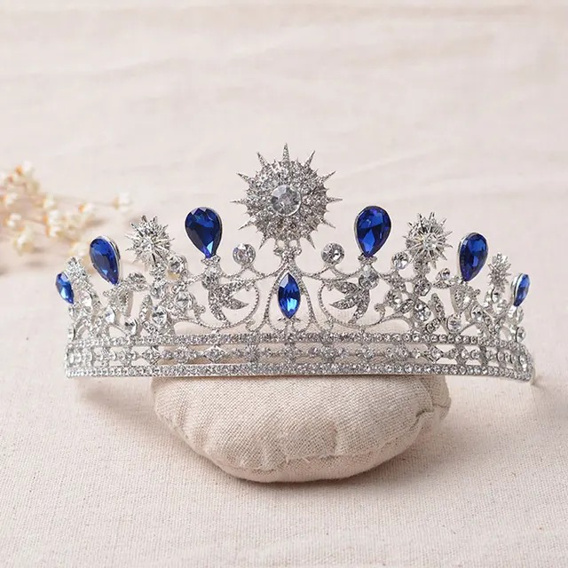 luxury elegant blue rhinestone bridal tiara crystal wedding