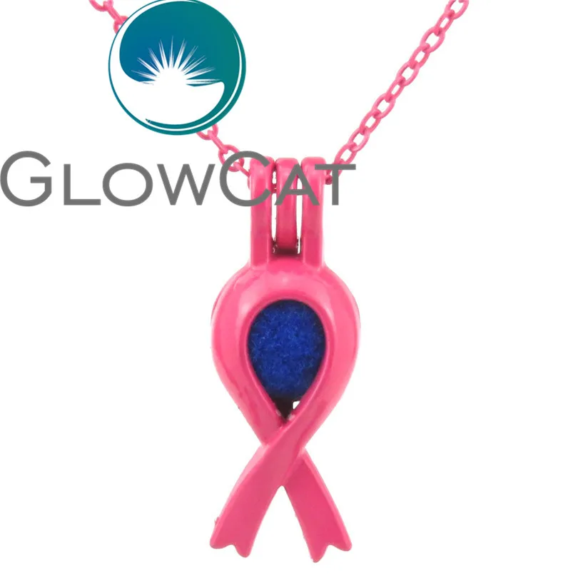 RR285 Hot Pink Breast Cancer Awareness Ribbon Oyster Pearl Beads Cage