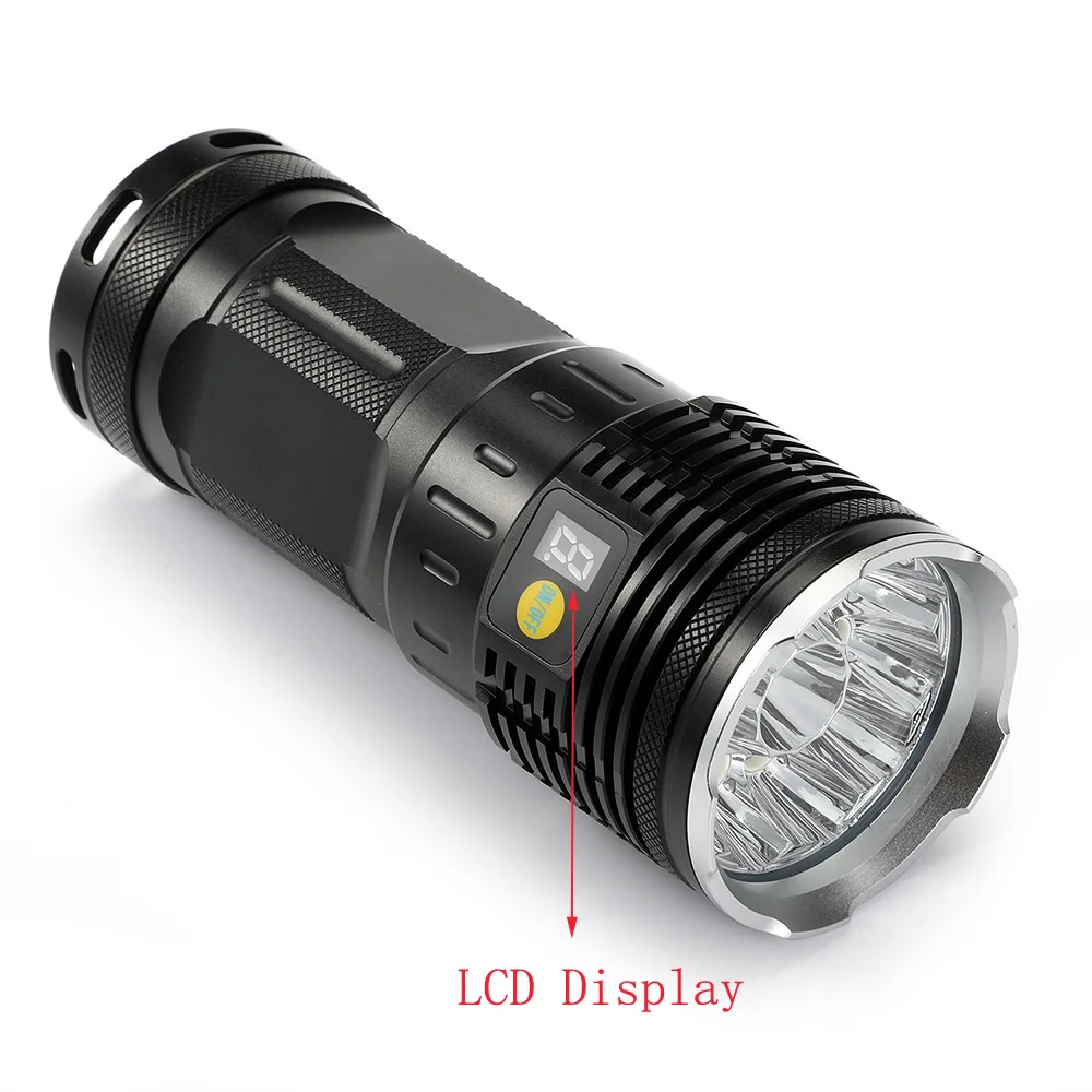 Супер яркий светодиодный фонарь с люменами 12 x XM-T6, 4 режима, фонарь с дисплеем питания, уличный охотничий фонарь
