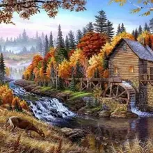 6977 дом в лесу-краска комплекты номеров для взрослых DIY