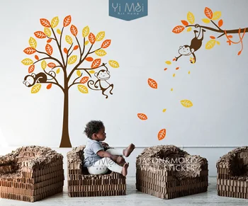 

3 Monkey Tree and Branch Vine- Baby Nursery Vinyl Wall Decals Wall Sticker Wallpaper 210*310CM Home Decoration