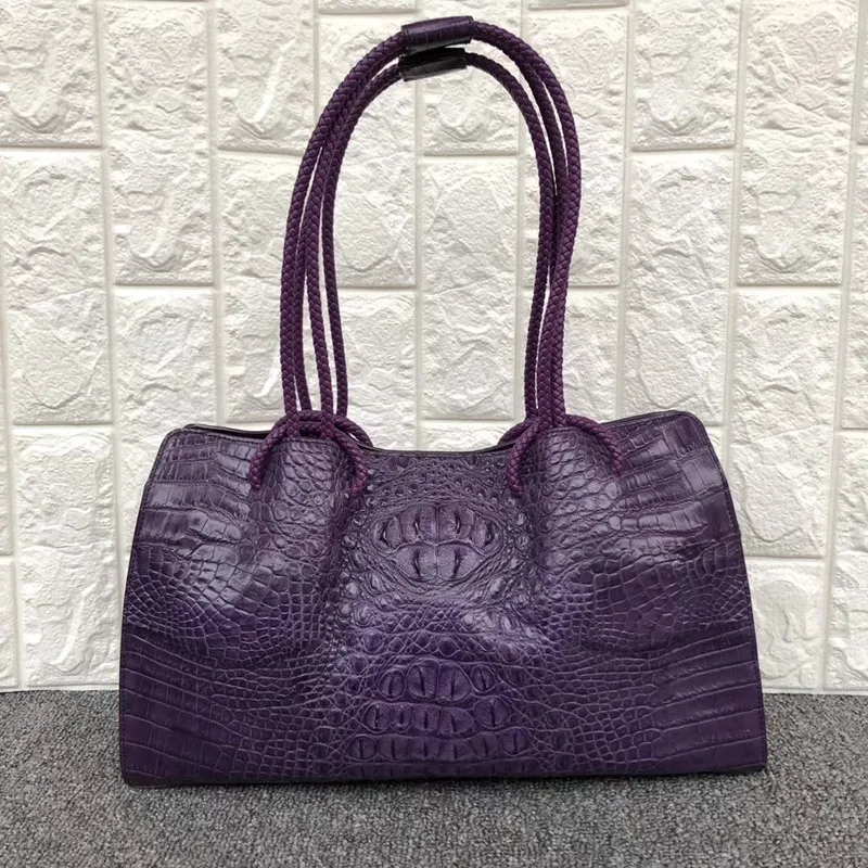 

Exotic Genuine Alligator Leather Zipper Closure Lady Large Totes Real Crocodile Skin Female Handbag Women's Single Shoulder Bag