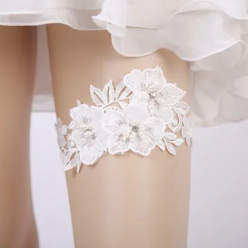 Wedding Garter Rhinestone Embroidery Flower Beading White Sexy Garters for Women/Female/Bride Thigh Ring Bridal Leg Garter rhinestone vintage flower ring